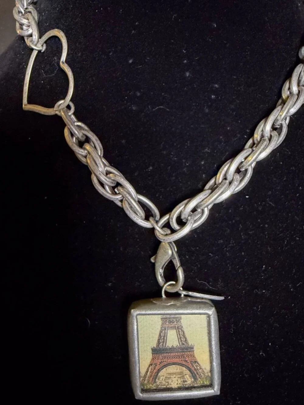 Jewel Kade Reversible Fleur-de-Lis & Eiffel Tower Pendant Necklace Silver Tone